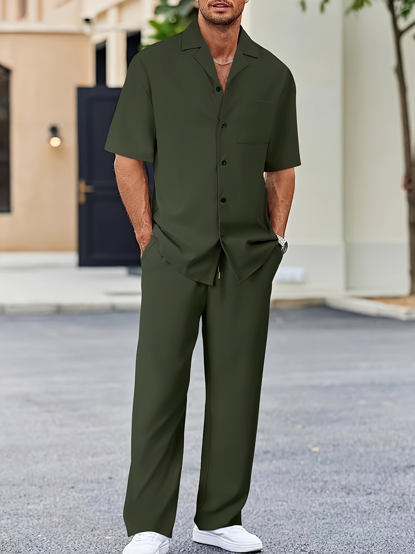 Conjunto de camisa de manga corta y pantalones de corte relajado