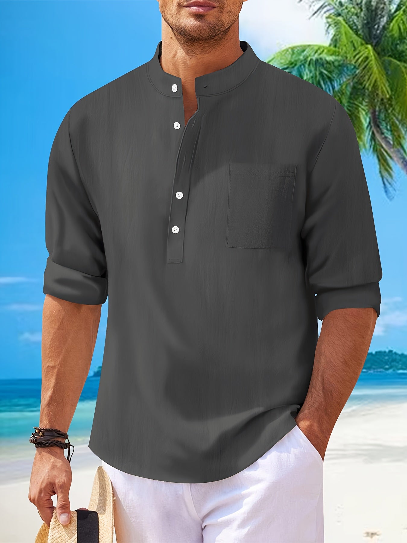 Strukturiertes Langarm-Henley-Shirt