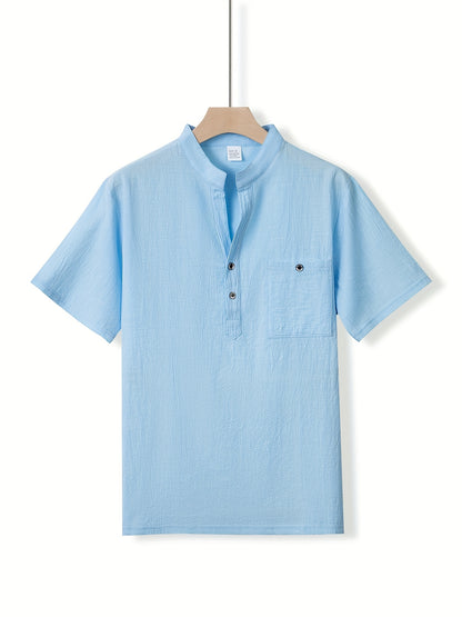 Camisa Henley Texturizada de Manga Corta