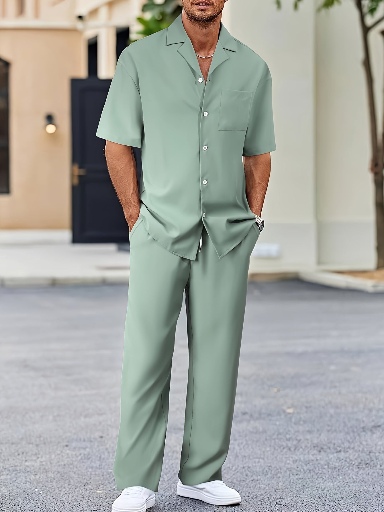 Conjunto de camisa de manga corta y pantalones de corte relajado
