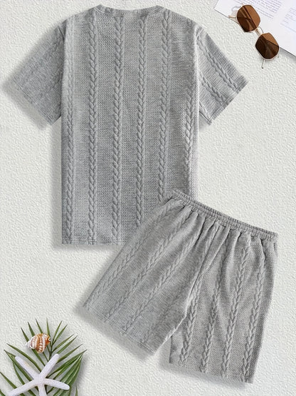 Conjunto de camiseta y pantalón corto de punto trenzado texturizado
