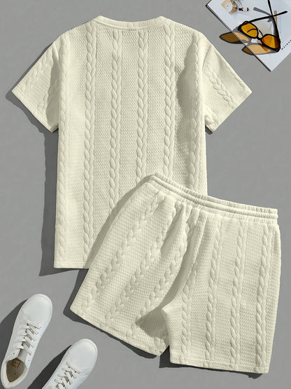 Conjunto de camiseta y pantalón corto de punto trenzado texturizado