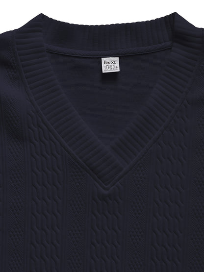 Conjunto de suéter con cuello en V de punto trenzado y pantalón