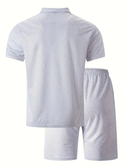 Strukturiertes Polo-Shirt mit Reißverschluss und Shorts-Set