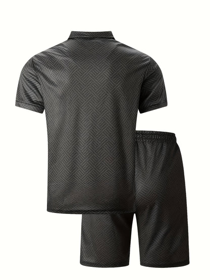 Strukturiertes Polo-Shirt mit Reißverschluss und Shorts-Set