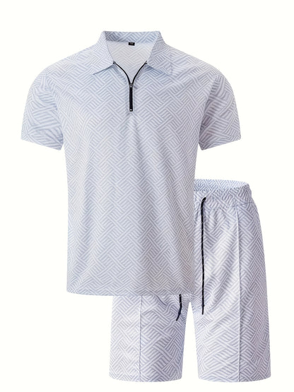 Strukturiertes Polo-Shirt mit Reißverschluss und Shorts-Set