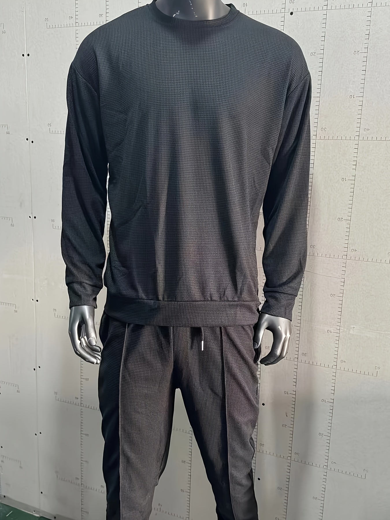 Strukturiertes Langarm-Top und Jogginghose Set