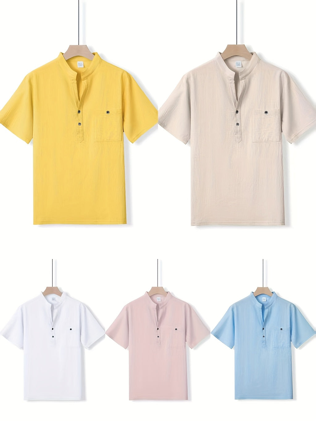 Camisa Henley Texturizada de Manga Corta