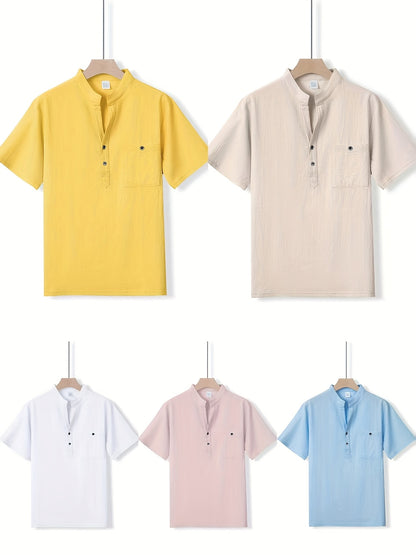 Camisa Henley Texturizada de Manga Corta