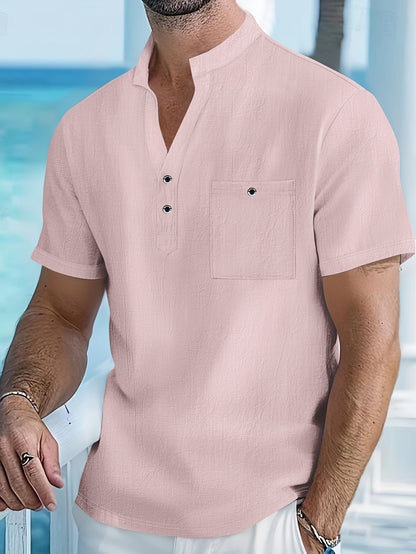 Camisa Henley Texturizada de Manga Corta