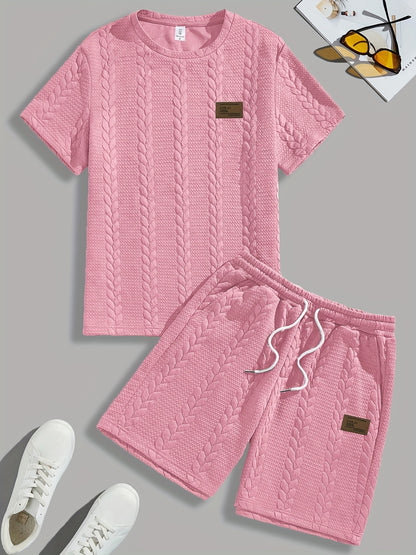 Conjunto de camiseta y pantalón corto de punto trenzado texturizado