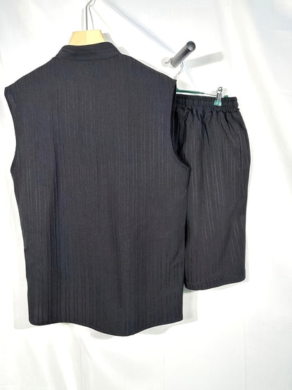 Sleeveless Pleated Button Shirt and Shorts Set
