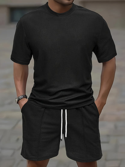 Textured Minimalist T-Shirt and Shorts Set