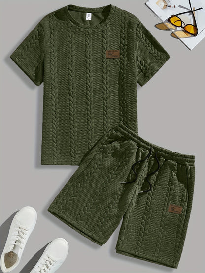 Conjunto de camiseta y pantalón corto de punto trenzado texturizado