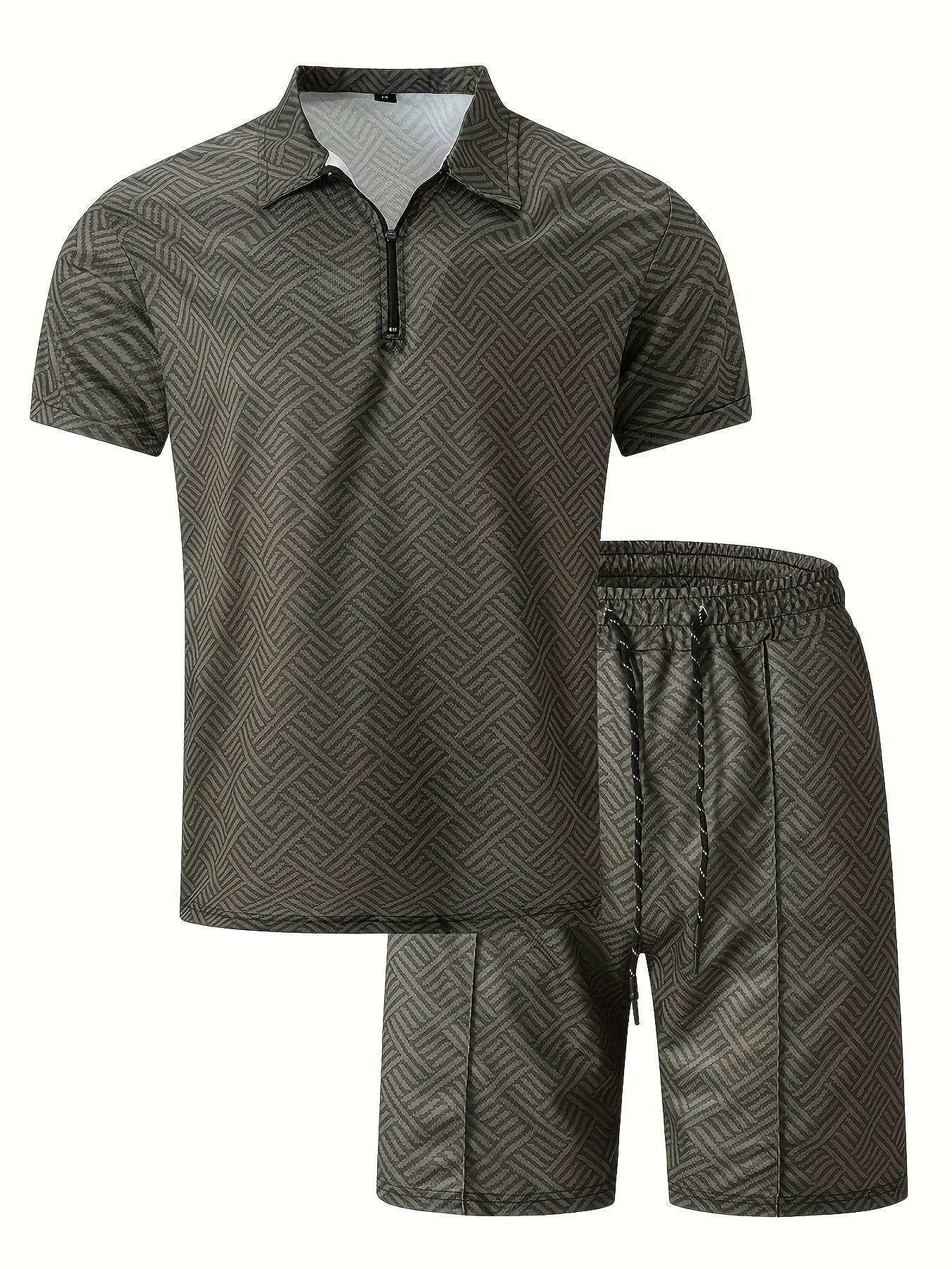 Strukturiertes Polo-Shirt mit Reißverschluss und Shorts-Set