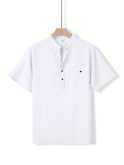 Camisa Henley Texturizada de Manga Corta