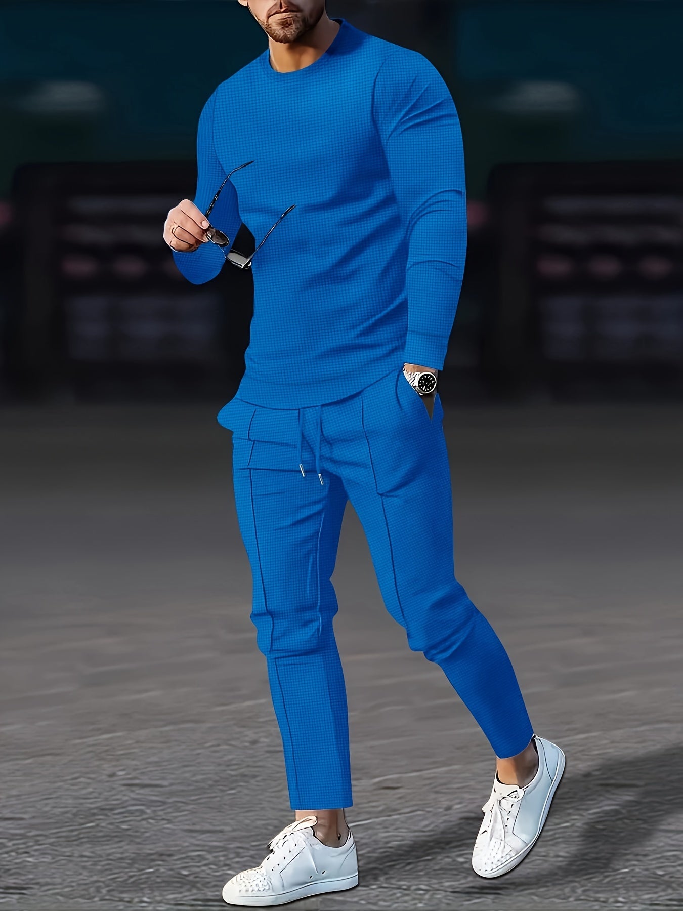 Strukturiertes Langarm-Top und Jogginghose Set
