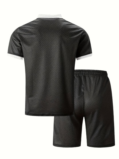 Strukturiertes Polo-Shirt mit Reißverschluss und Shorts-Set