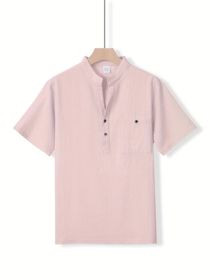 Camisa Henley Texturizada de Manga Corta