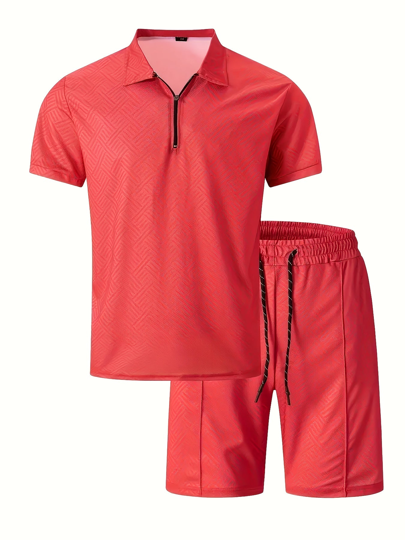 Strukturiertes Polo-Shirt mit Reißverschluss und Shorts-Set