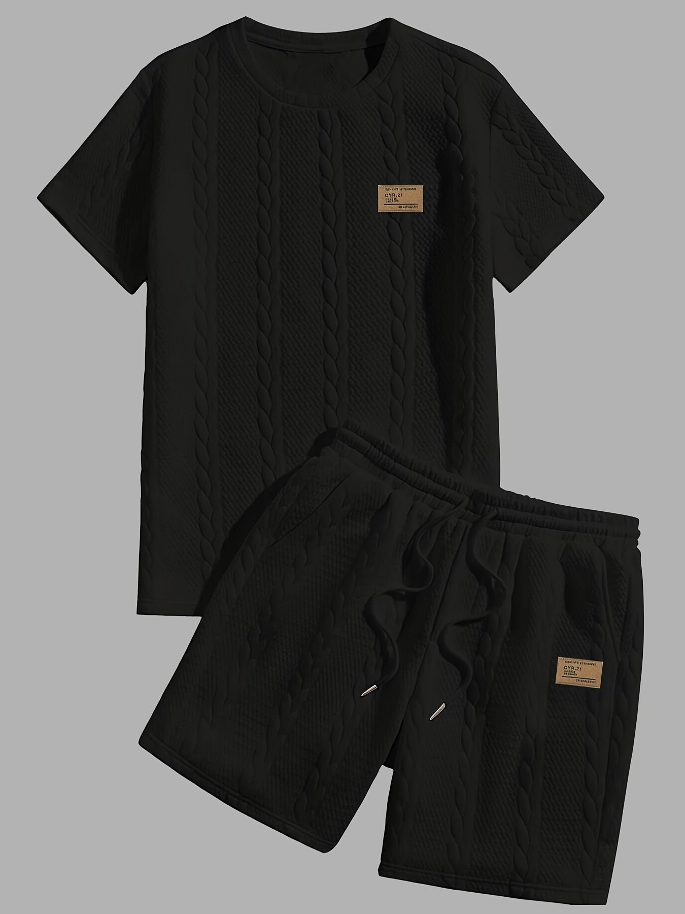 Conjunto de camiseta y pantalón corto de punto trenzado texturizado
