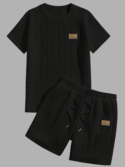 Conjunto de camiseta y pantalón corto de punto trenzado texturizado