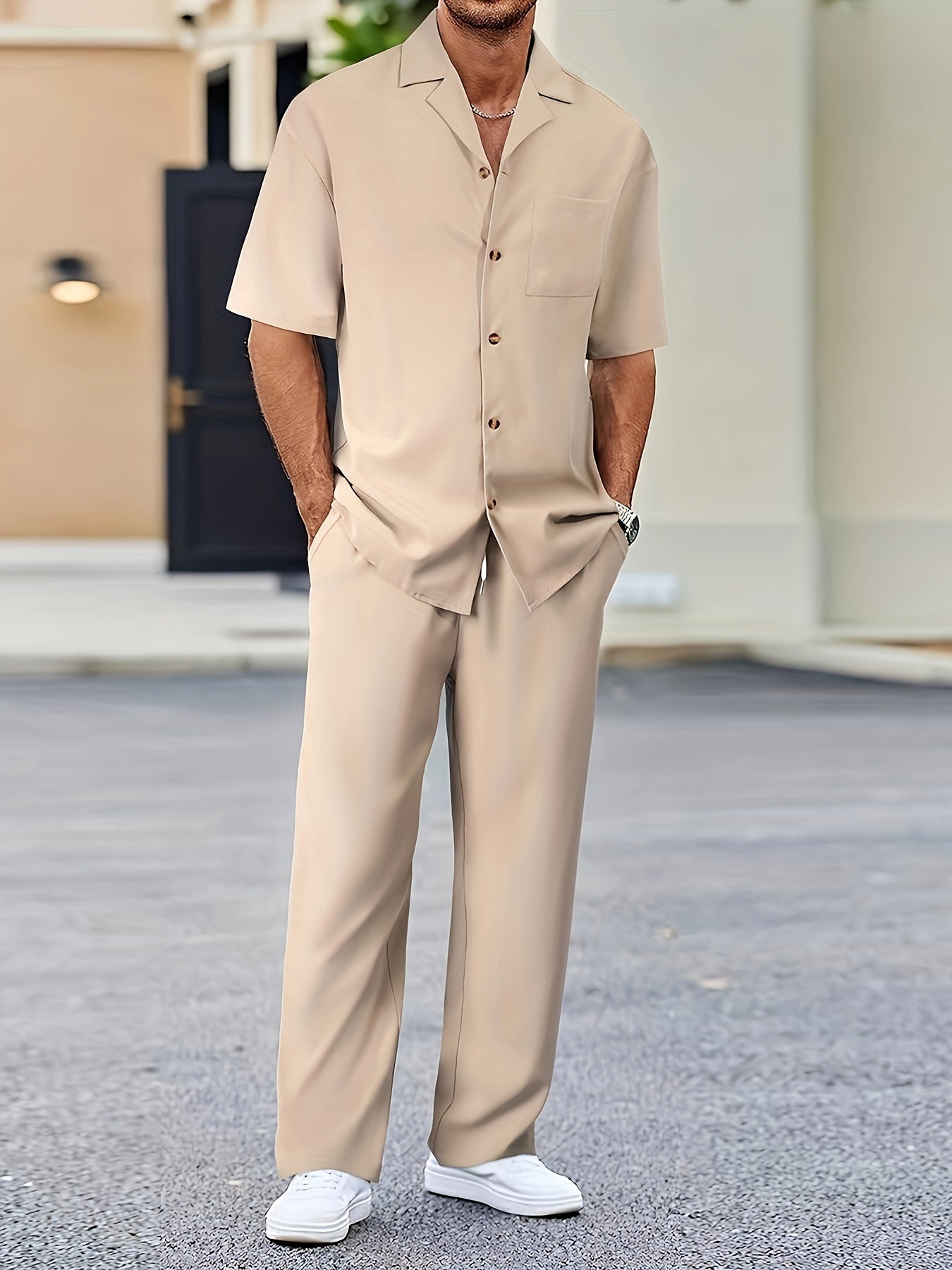 Conjunto de camisa de manga corta y pantalones de corte relajado