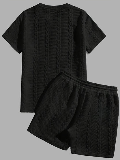 Conjunto de camiseta y pantalón corto de punto trenzado texturizado