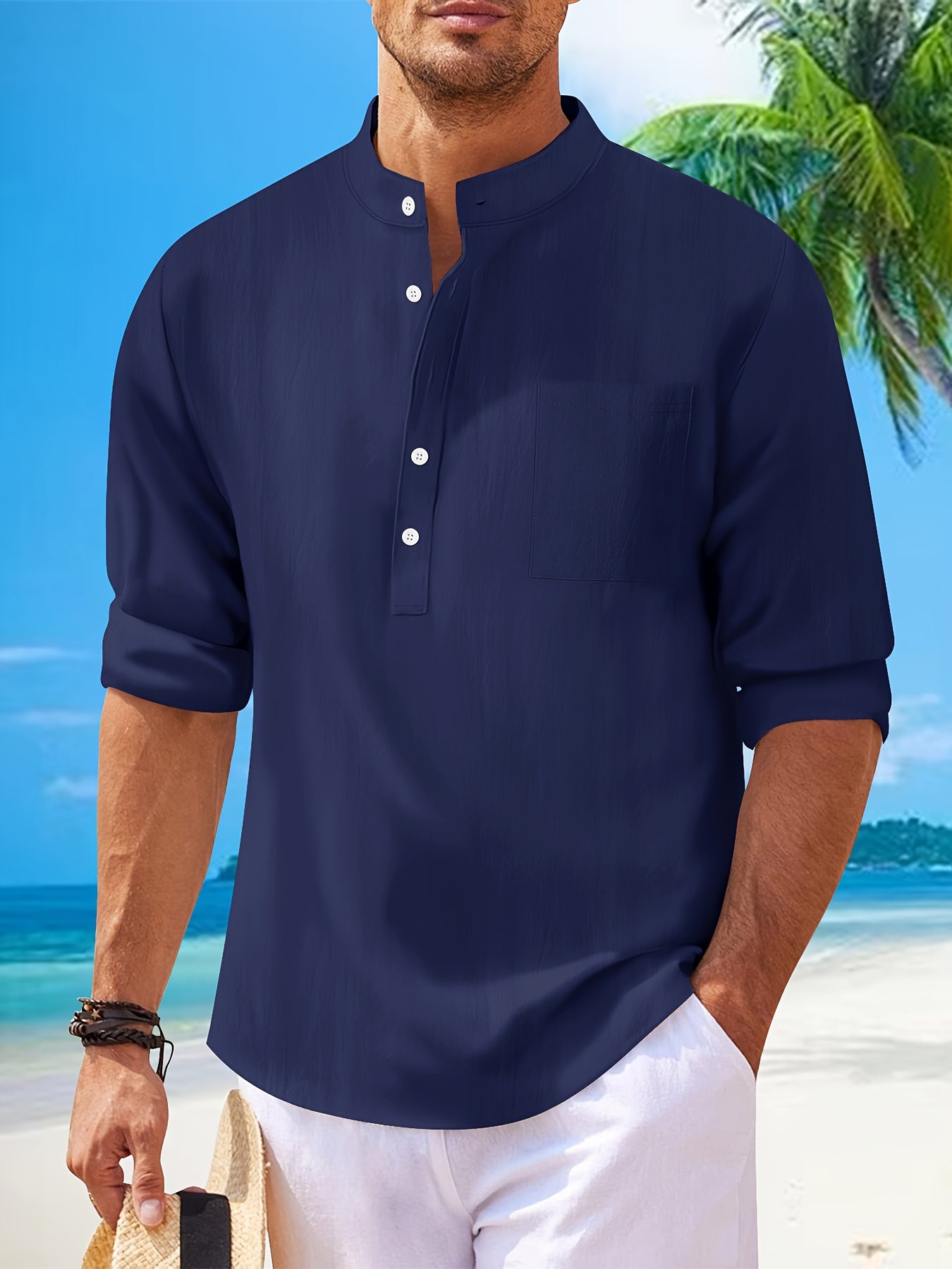 Strukturiertes Langarm-Henley-Shirt
