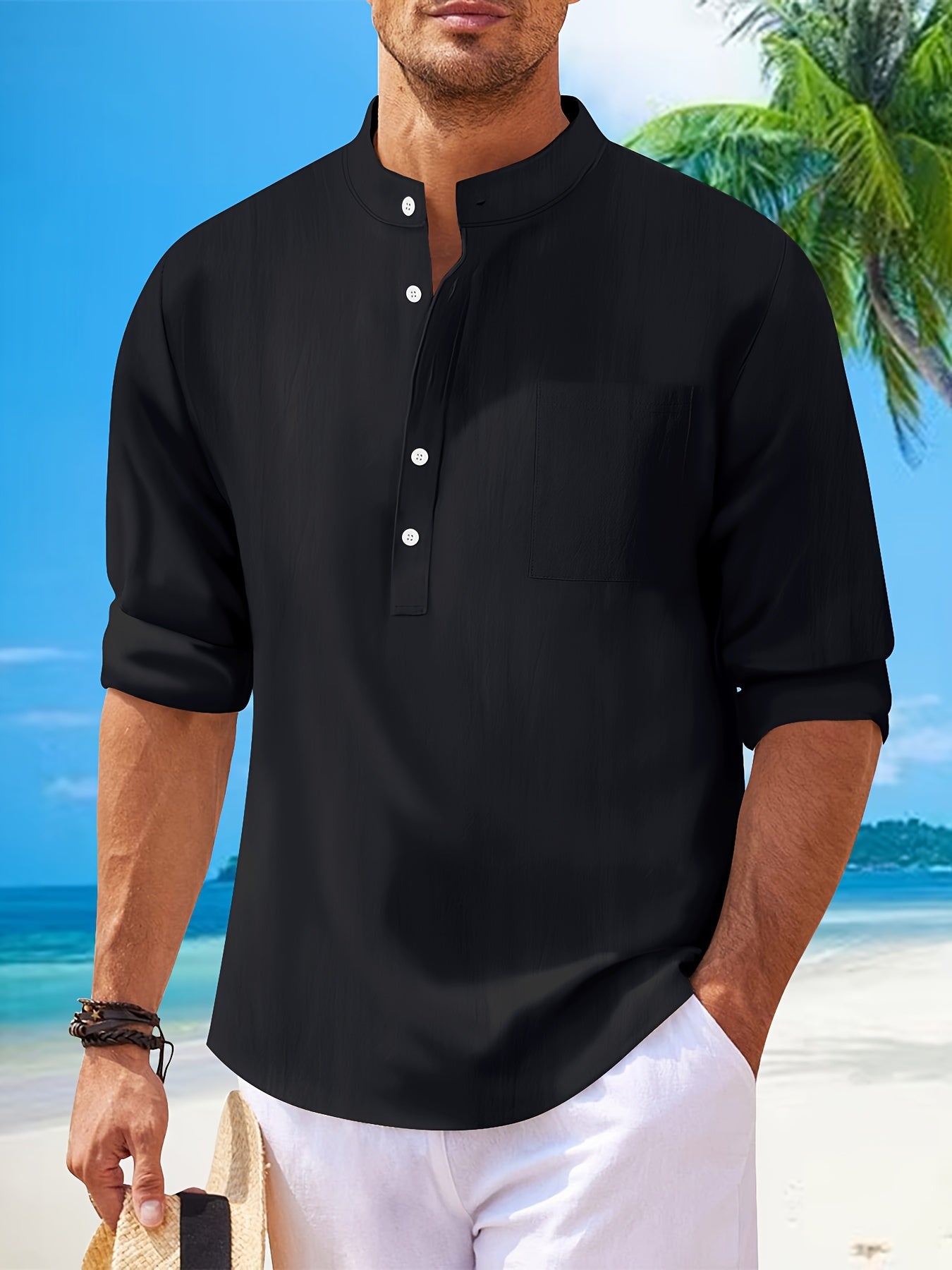 Strukturiertes Langarm-Henley-Shirt