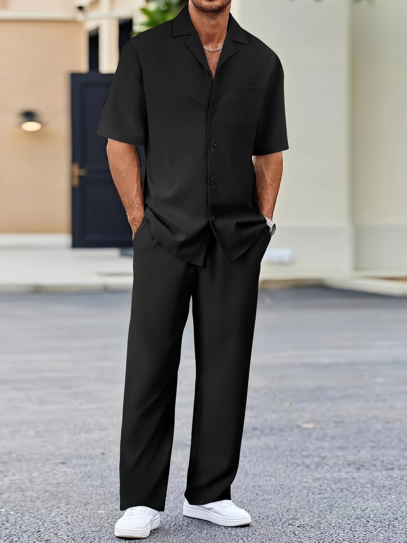 Conjunto de camisa de manga corta y pantalones de corte relajado