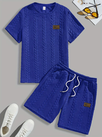Conjunto de camiseta y pantalón corto de punto trenzado texturizado