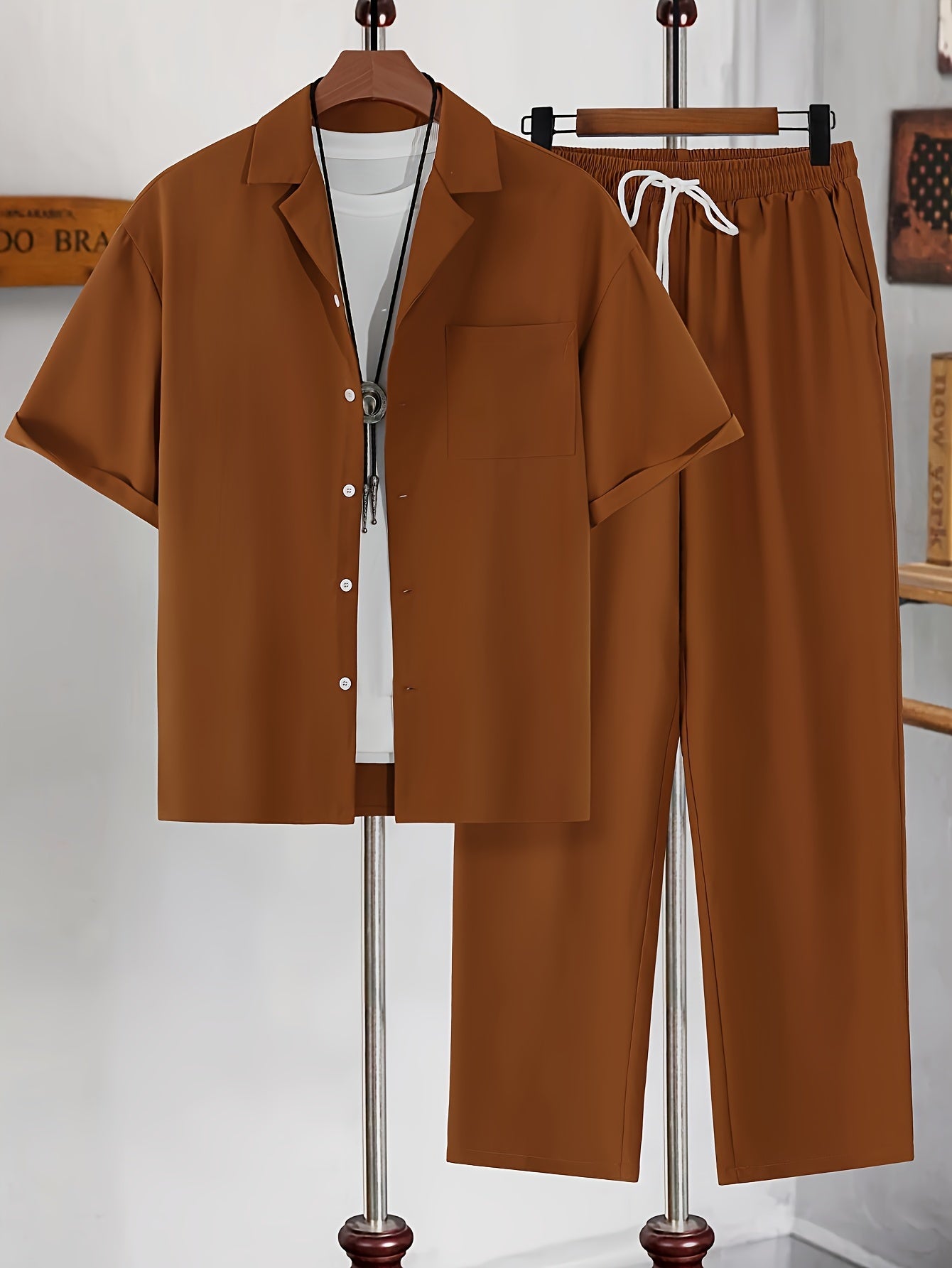 Conjunto de camisa de manga corta y pantalones de corte relajado