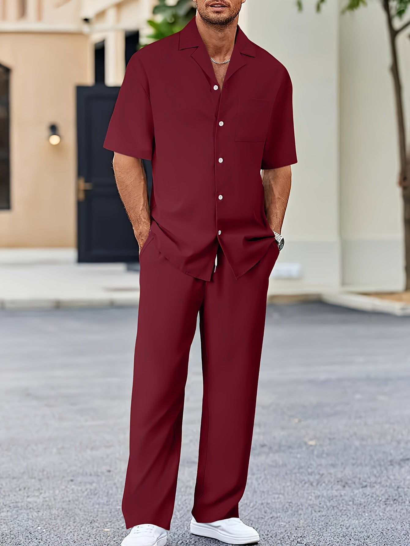 Conjunto de camisa de manga corta y pantalones de corte relajado
