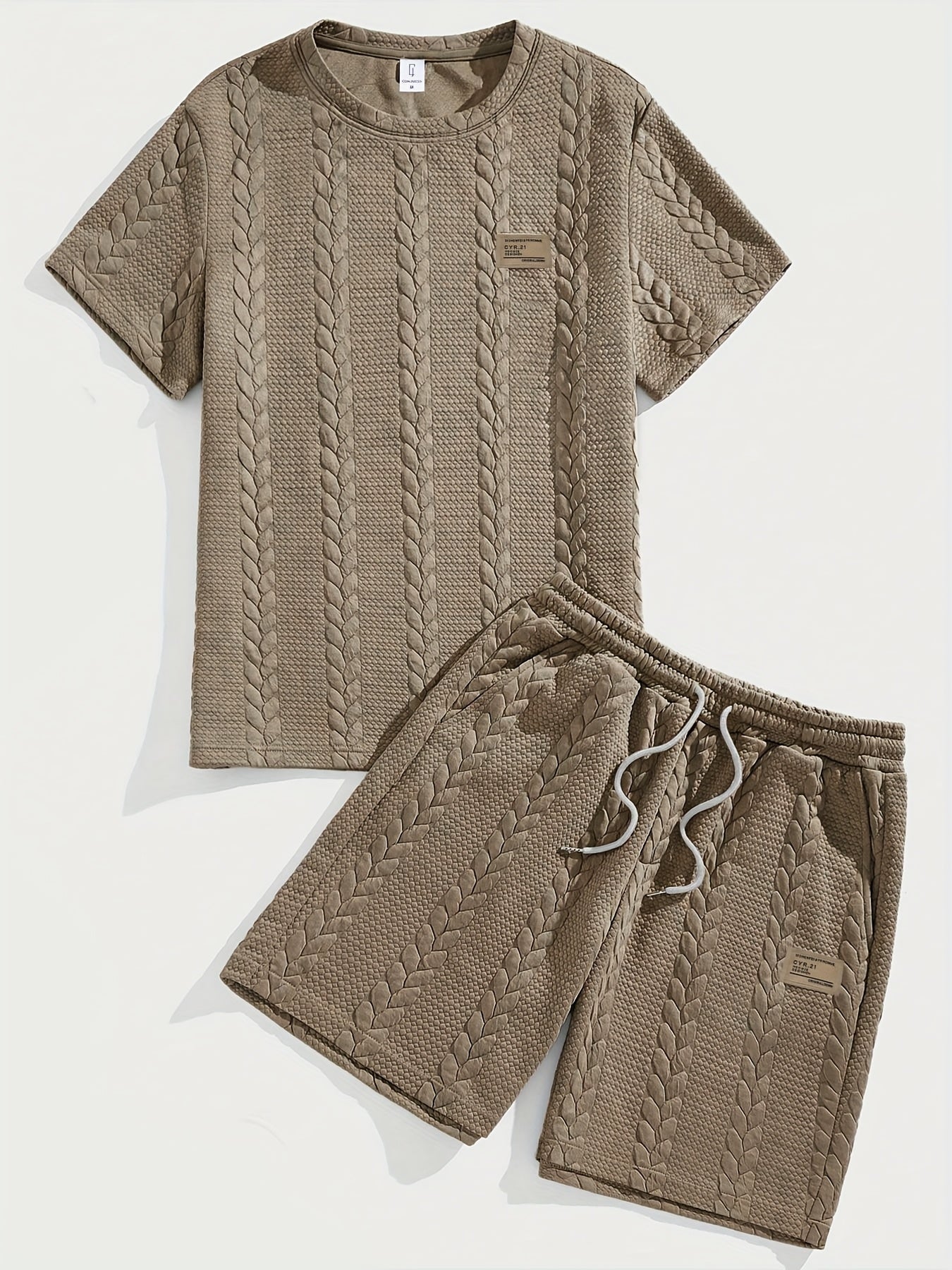 Conjunto de camiseta y pantalón corto de punto trenzado texturizado