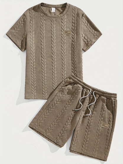 Conjunto de camiseta y pantalón corto de punto trenzado texturizado