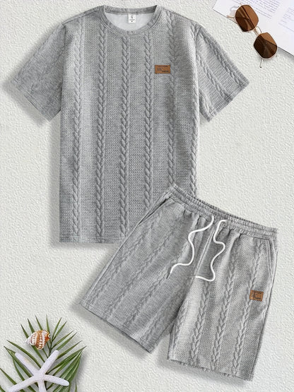 Conjunto de camiseta y pantalón corto de punto trenzado texturizado