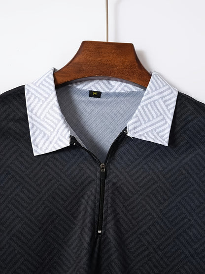 Strukturiertes Polo-Shirt mit Reißverschluss und Shorts-Set