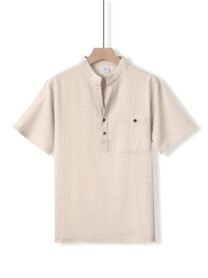 Camisa Henley Texturizada de Manga Corta