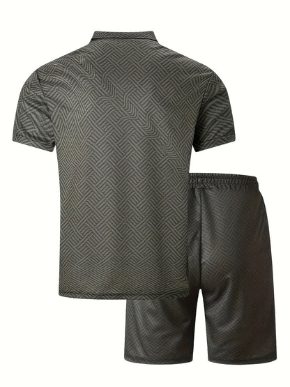 Strukturiertes Polo-Shirt mit Reißverschluss und Shorts-Set