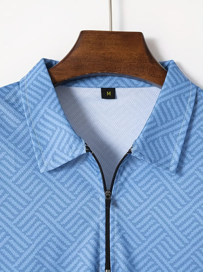 Strukturiertes Polo-Shirt mit Reißverschluss und Shorts-Set