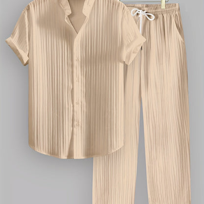 Pleated Short Sleeve Shirt and Trousers Set