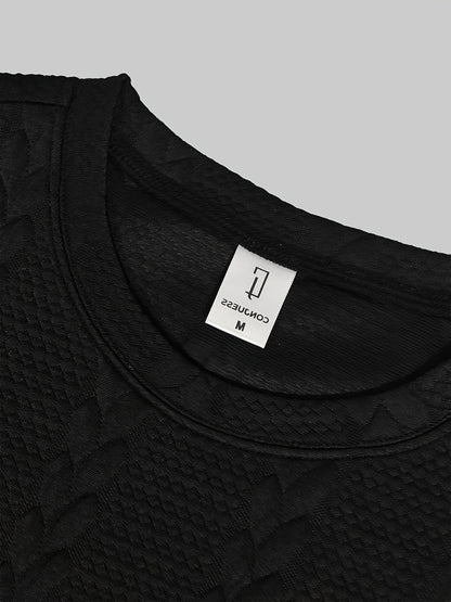 Conjunto de camiseta y pantalón corto de punto trenzado texturizado