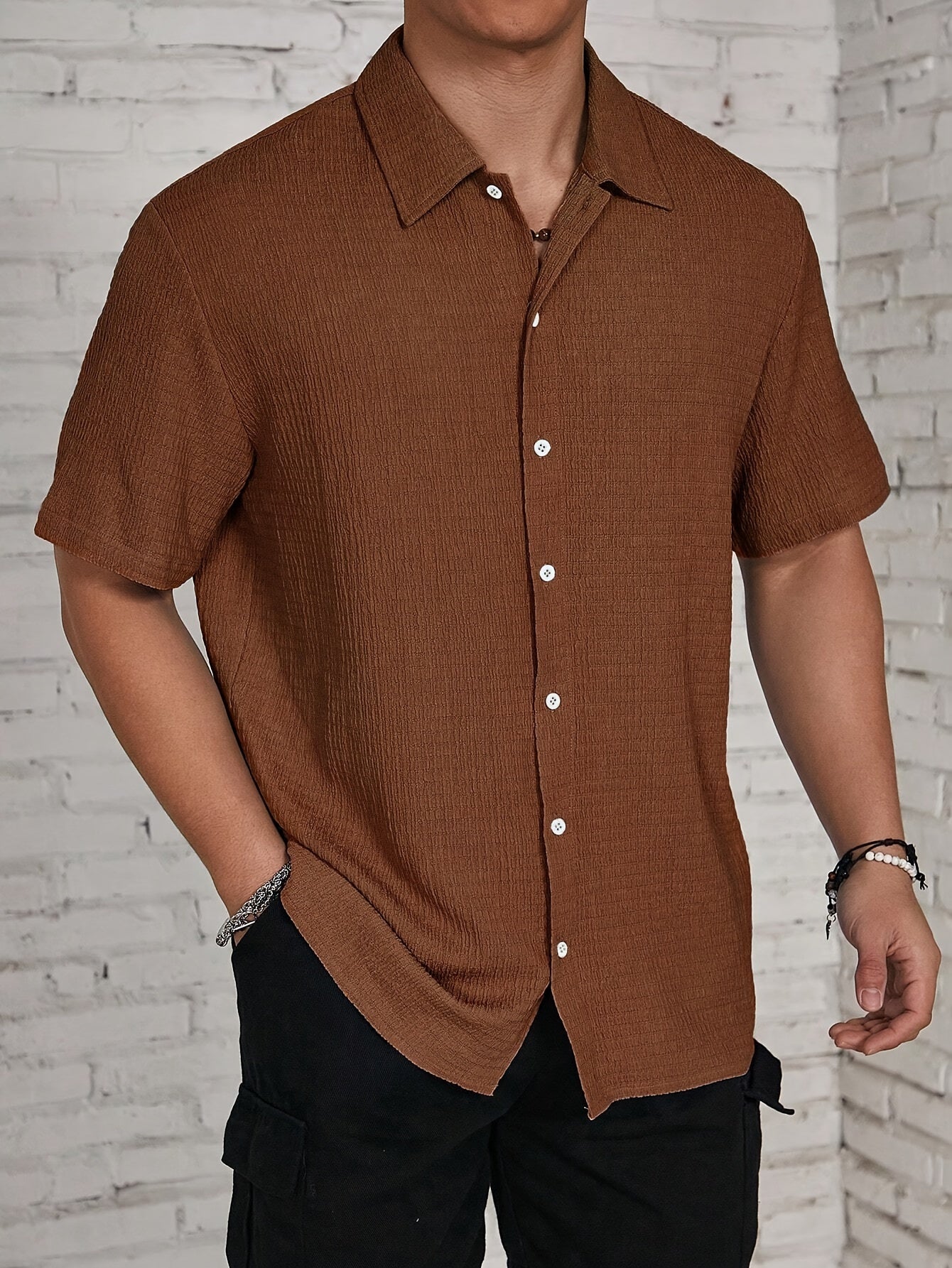 Textured Button-Up Shirt
