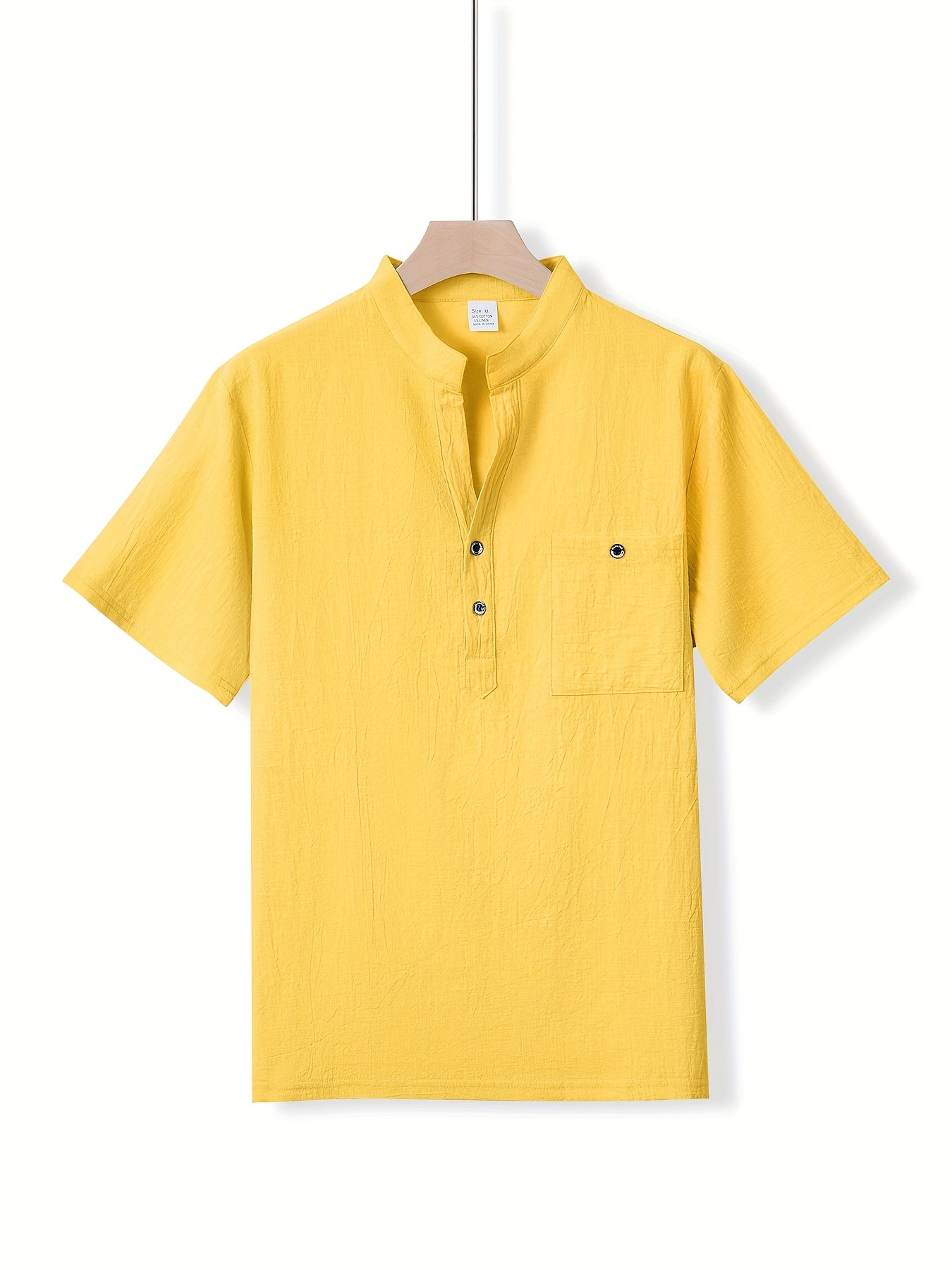 Camisa Henley Texturizada de Manga Corta