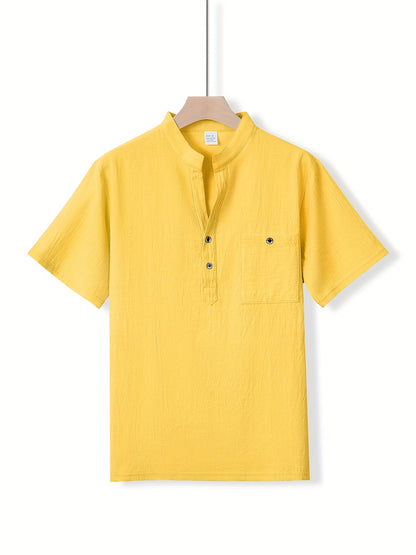 Camisa Henley Texturizada de Manga Corta