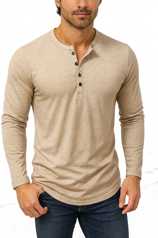 Camisa Henley de manga larga texturizada