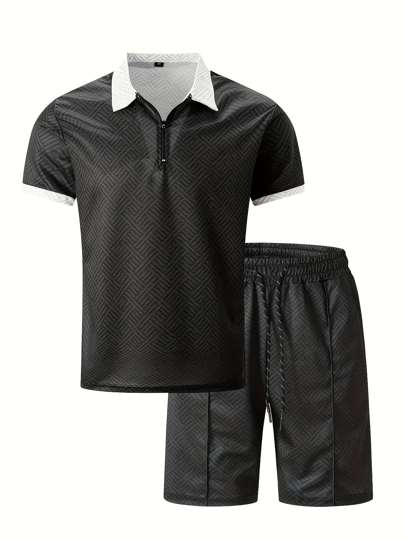 Strukturiertes Polo-Shirt mit Reißverschluss und Shorts-Set