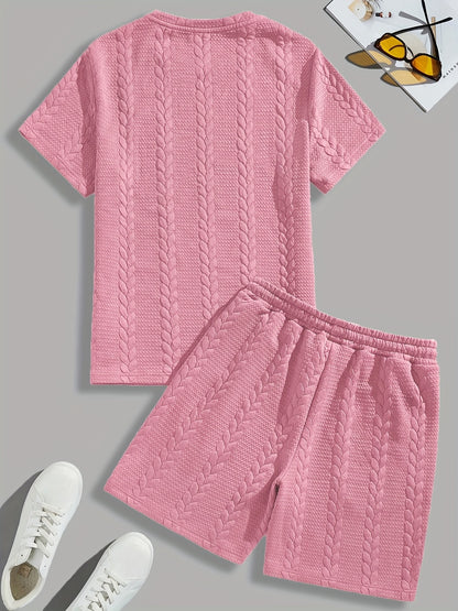 Conjunto de camiseta y pantalón corto de punto trenzado texturizado