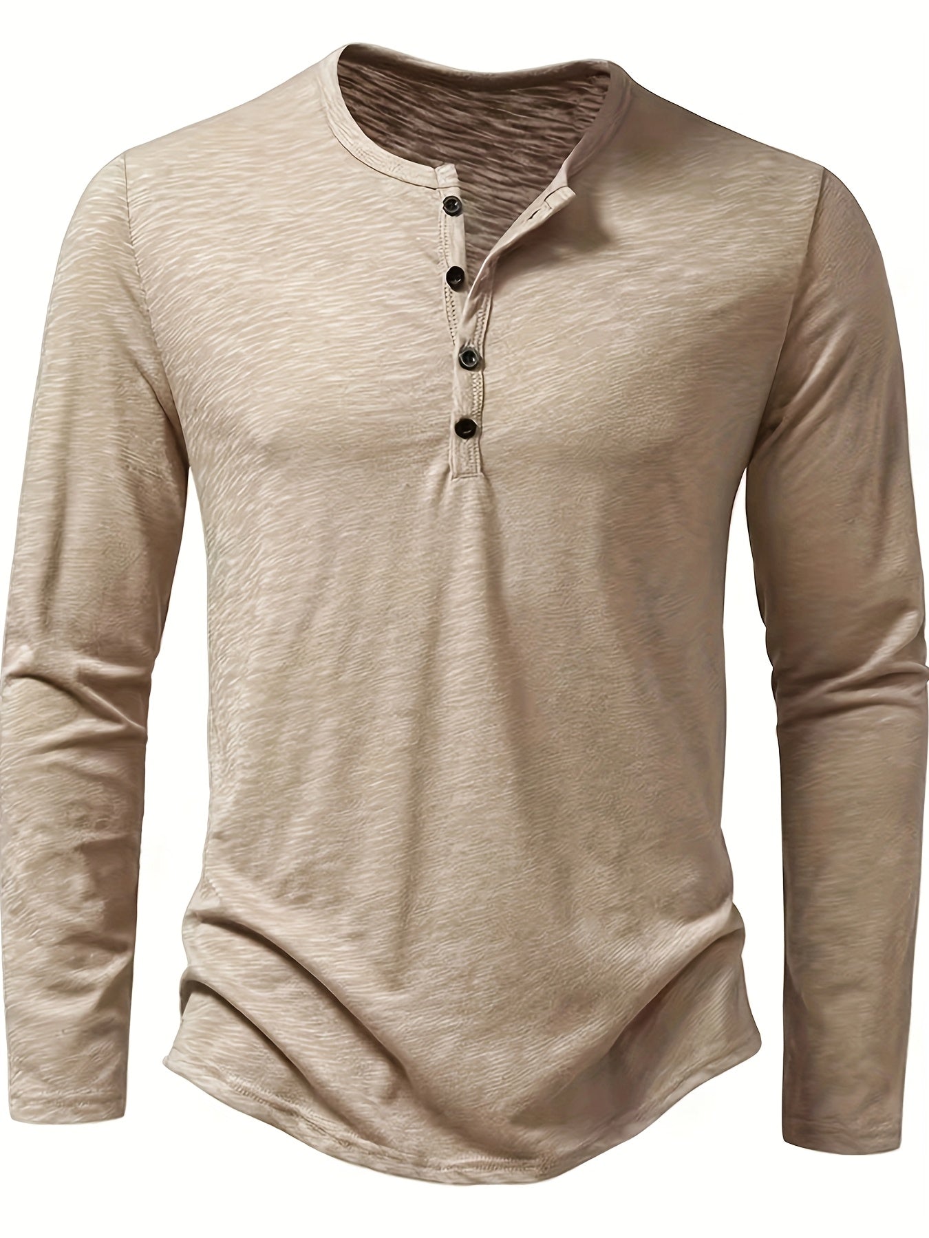 Textured Long Sleeve Henley Shirt